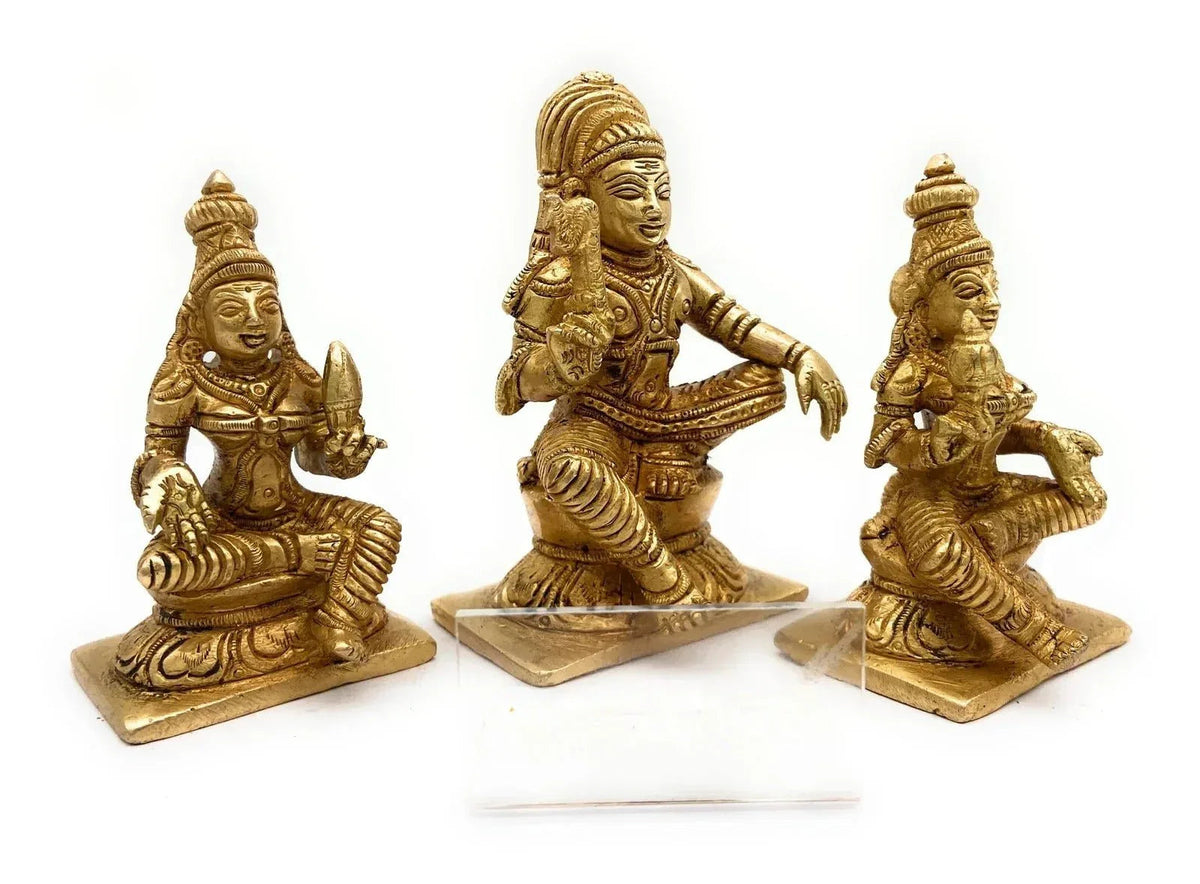 Brass Ayyanar with Poorna and Pushkala Idols - ArtyCraftz