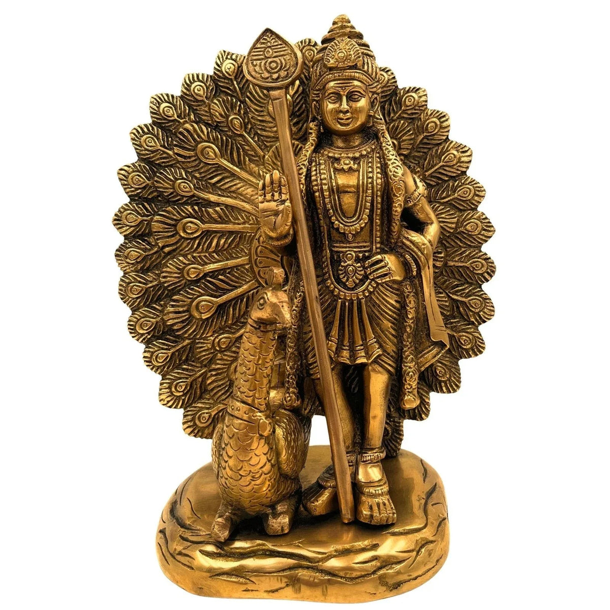 Brass Balamurugan with Peacock Statue - ArtyCraftz