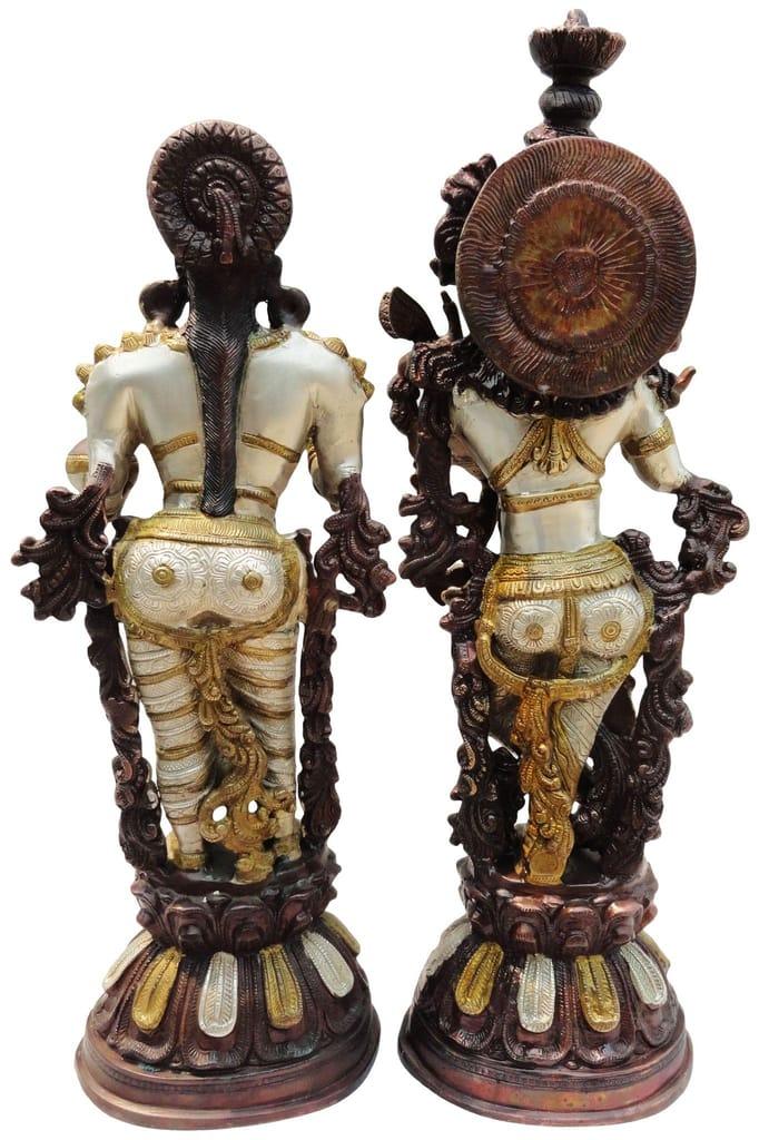 Brass Divine Radha with Krishna In Silver Brown Statue - ArtyCraftz