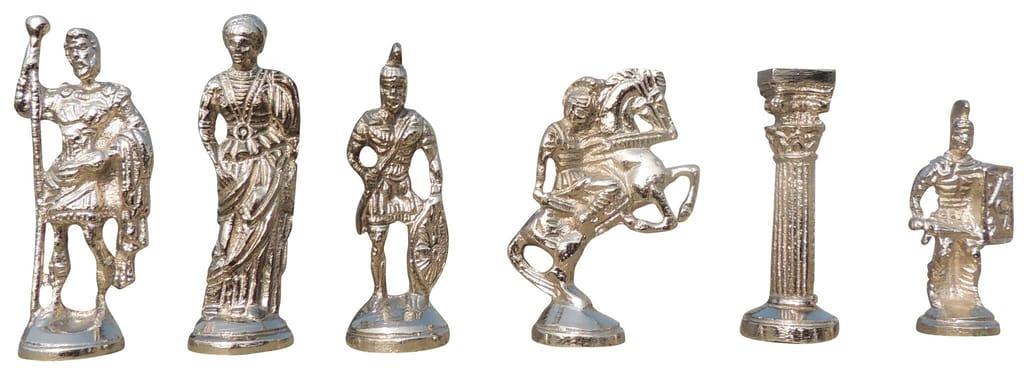 Brass Engraved Chess Board with Roman Black and Silver Chess Pawns - ArtyCraftz