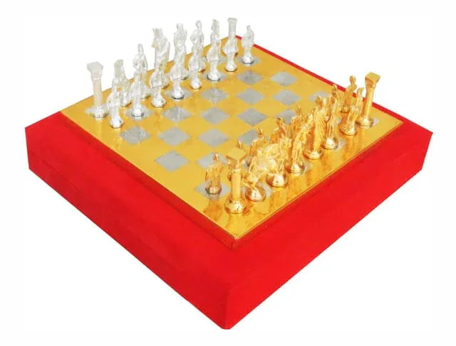 Brass Engraved Chess Board with Roman Gold and Silver Chess Pawns - ArtyCraftz