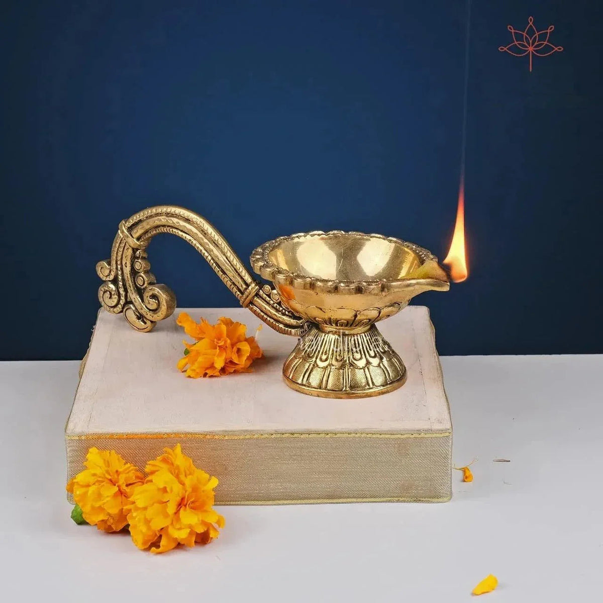 Brass Floral and Leaf Engraved Aarti Diya - ArtyCraftz