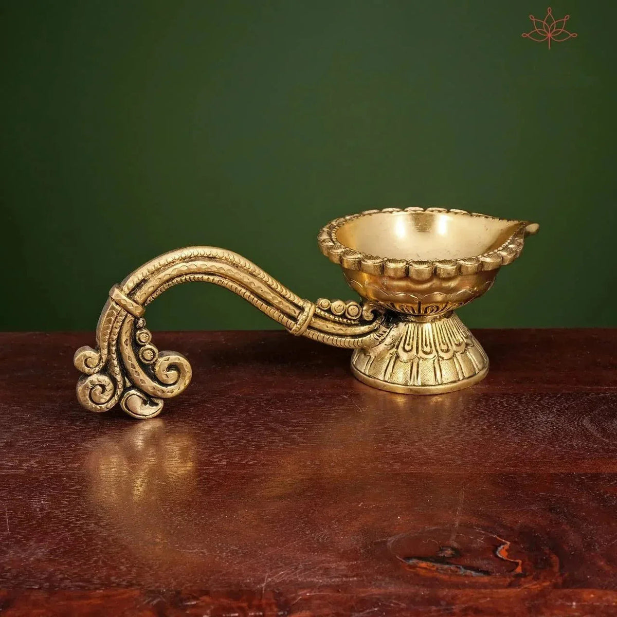 Brass Floral and Leaf Engraved Aarti Diya - ArtyCraftz
