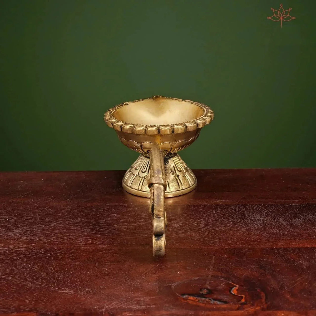 Brass Floral and Leaf Engraved Aarti Diya - ArtyCraftz