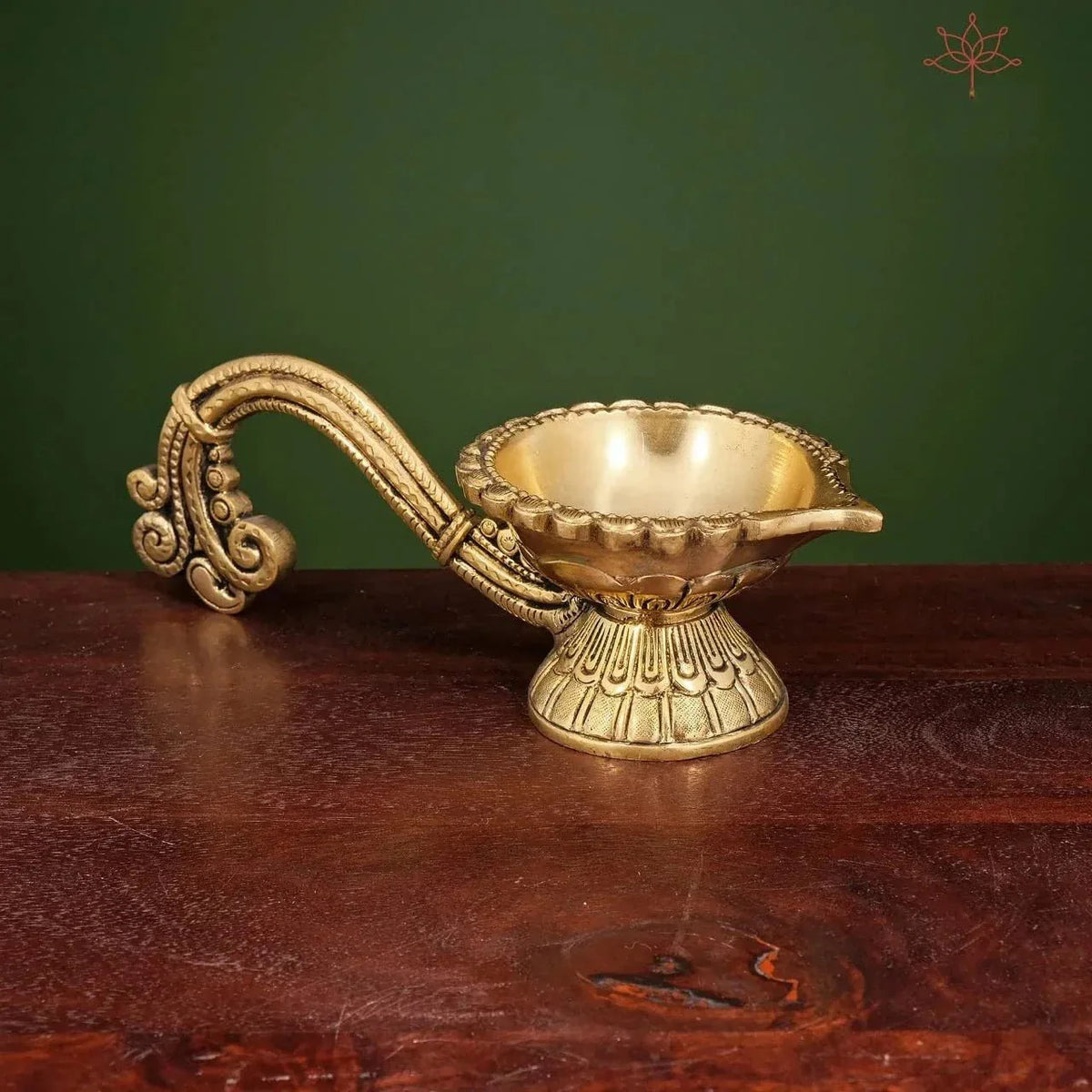 Brass Floral and Leaf Engraved Aarti Diya - ArtyCraftz