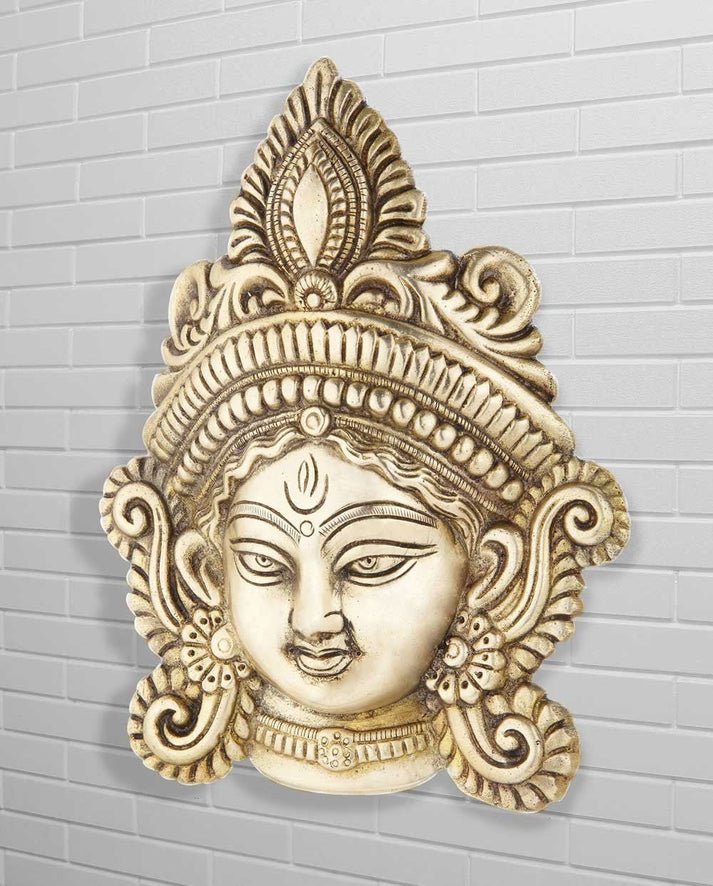 Brass Glossy Gold Finish Durga Wall Hanging Mask - ArtyCraftz