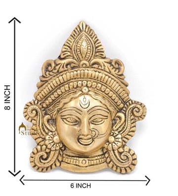 Brass Glossy Gold Finish Durga Wall Hanging Mask - ArtyCraftz