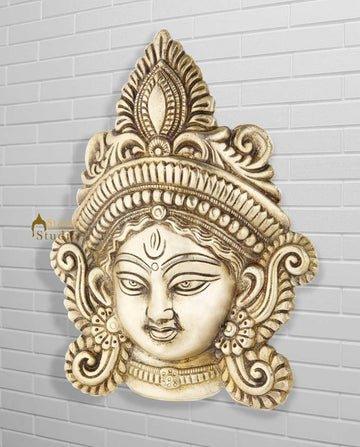 Brass Glossy Gold Finish Durga Wall Hanging Mask - ArtyCraftz