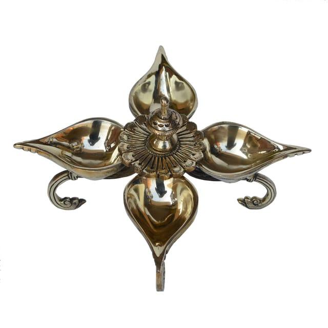 Brass Leaf Shaped 4 Wick Puja Lamp - ArtyCraftz