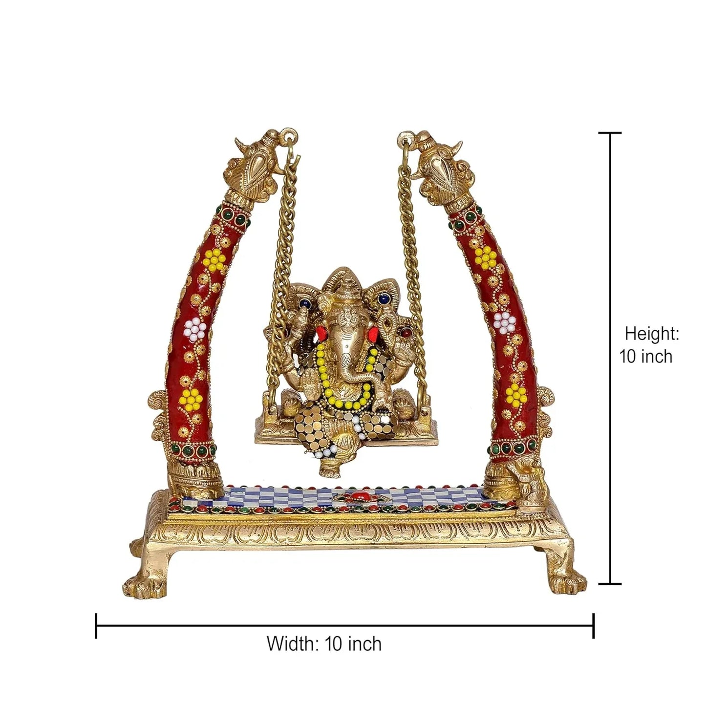 Brass Lord Ganesha on Floral Pattern Swing - ArtyCraftz
