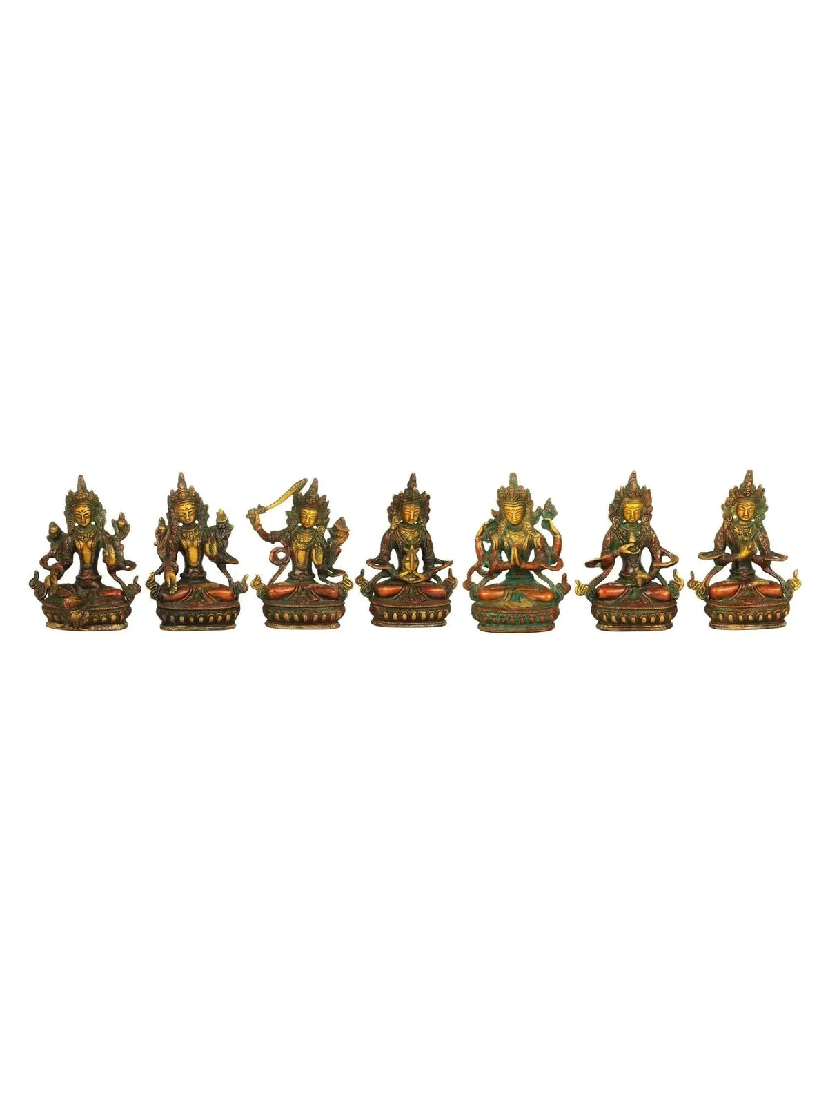 Brass Multicolor Green Tara, Manjushri, Chenrezig, Vajradhara and White Tara Idol - ArtyCraftz