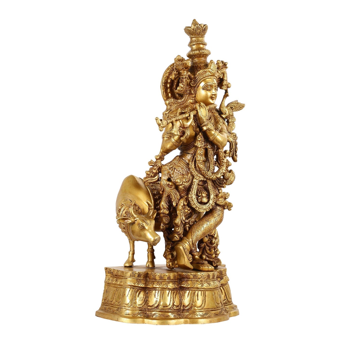 Brass Muralidhara Krishna with Cow Idol - ArtyCraftz