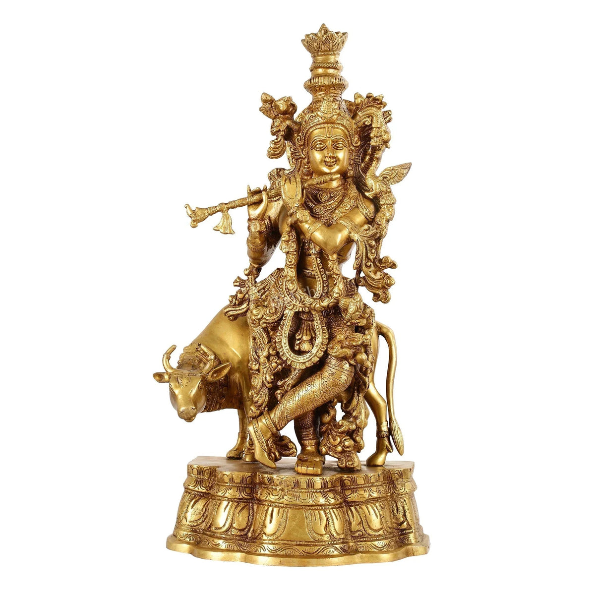Brass Muralidhara Krishna with Cow Idol - ArtyCraftz
