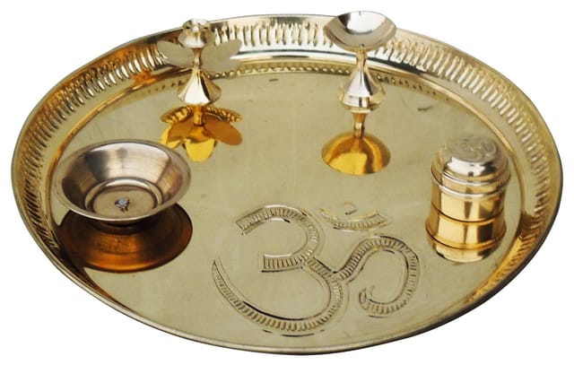 Brass Om Engraved Pooja Thali set - ArtyCraftz