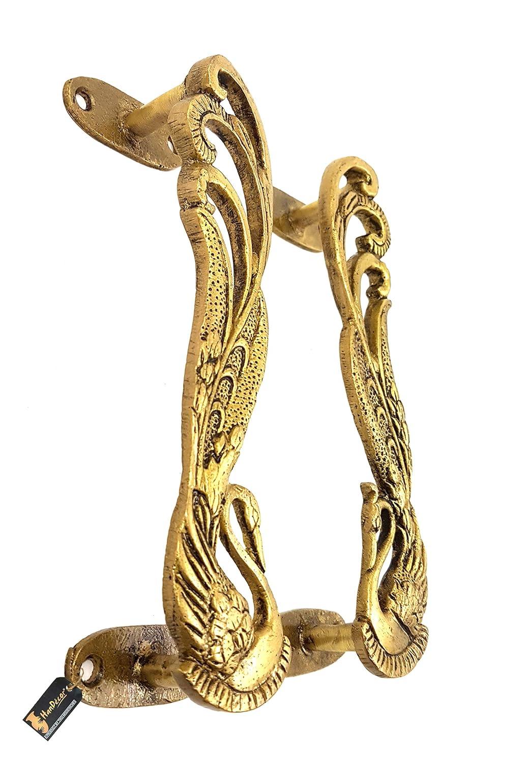 Brass Peacock Door Handle 7 Inches - ArtyCraftz