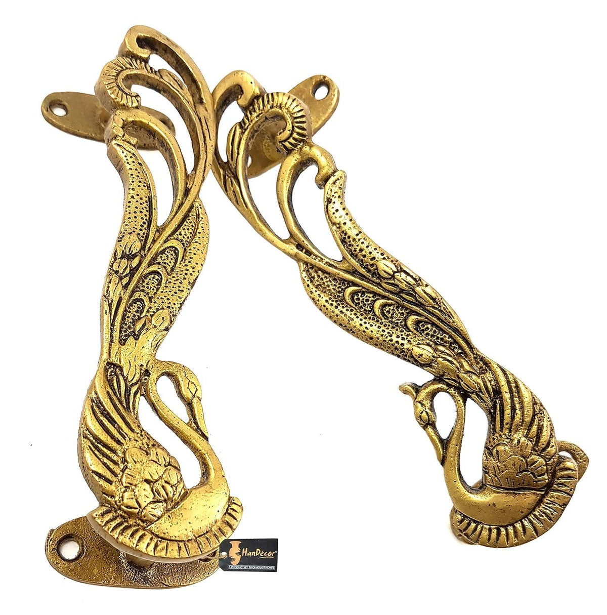Brass Peacock Door Handle 7 Inches - ArtyCraftz