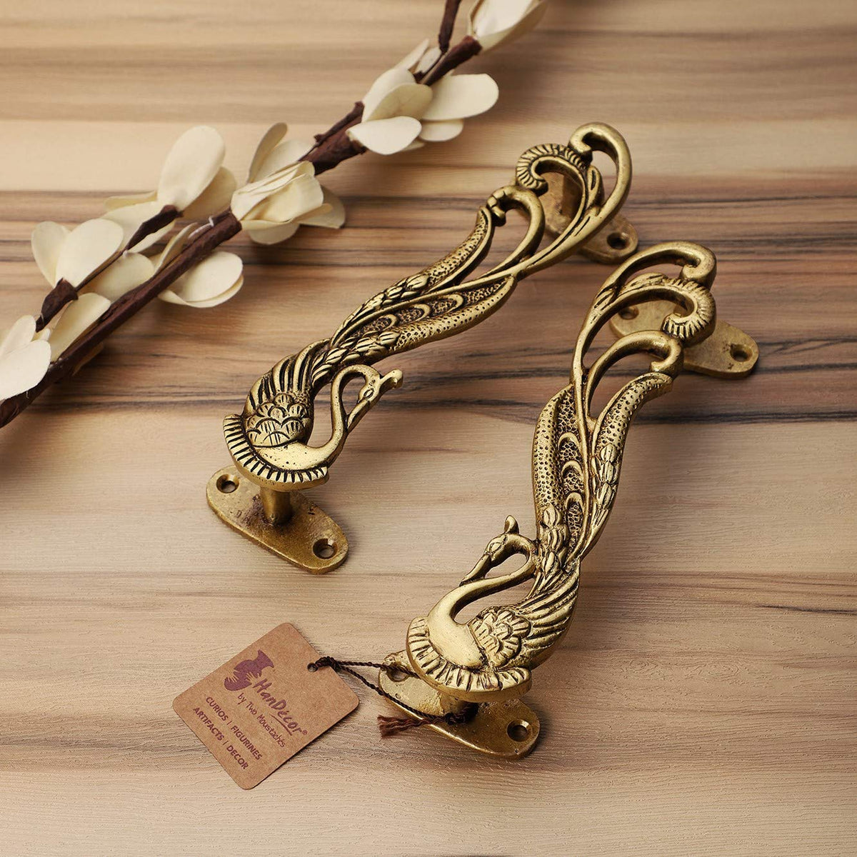 Brass Peacock Door Handle 7 Inches - ArtyCraftz