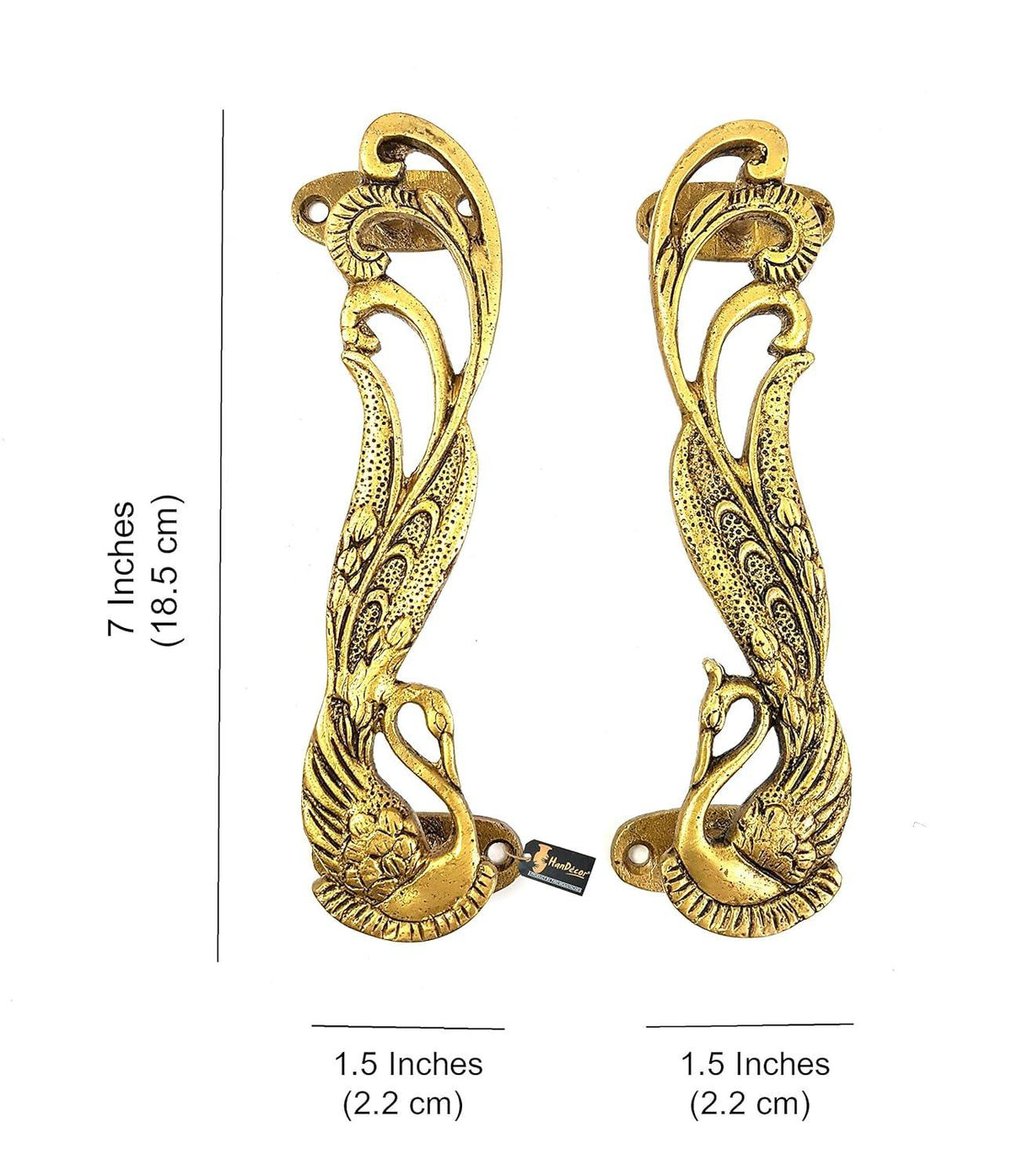 Brass Peacock Door Handle 7 Inches - ArtyCraftz
