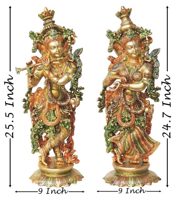 Brass Radha Krishna on Lotus Pedestal Statue - ArtyCraftz