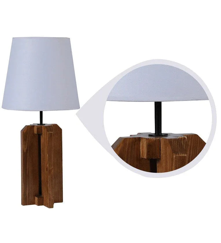 Stella Brown Wooden Table Lamp with White Fabric Lampshade Zoom View