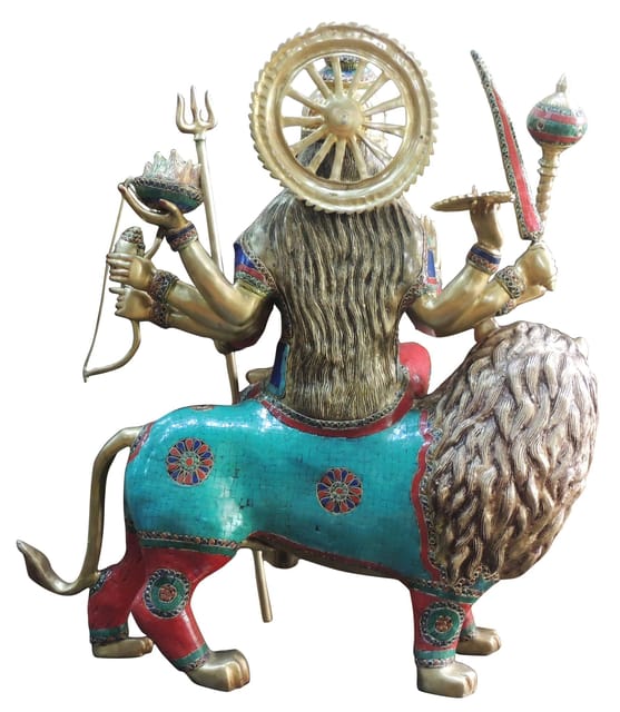 Brass Multicolor Durga Lacquer finish Statue