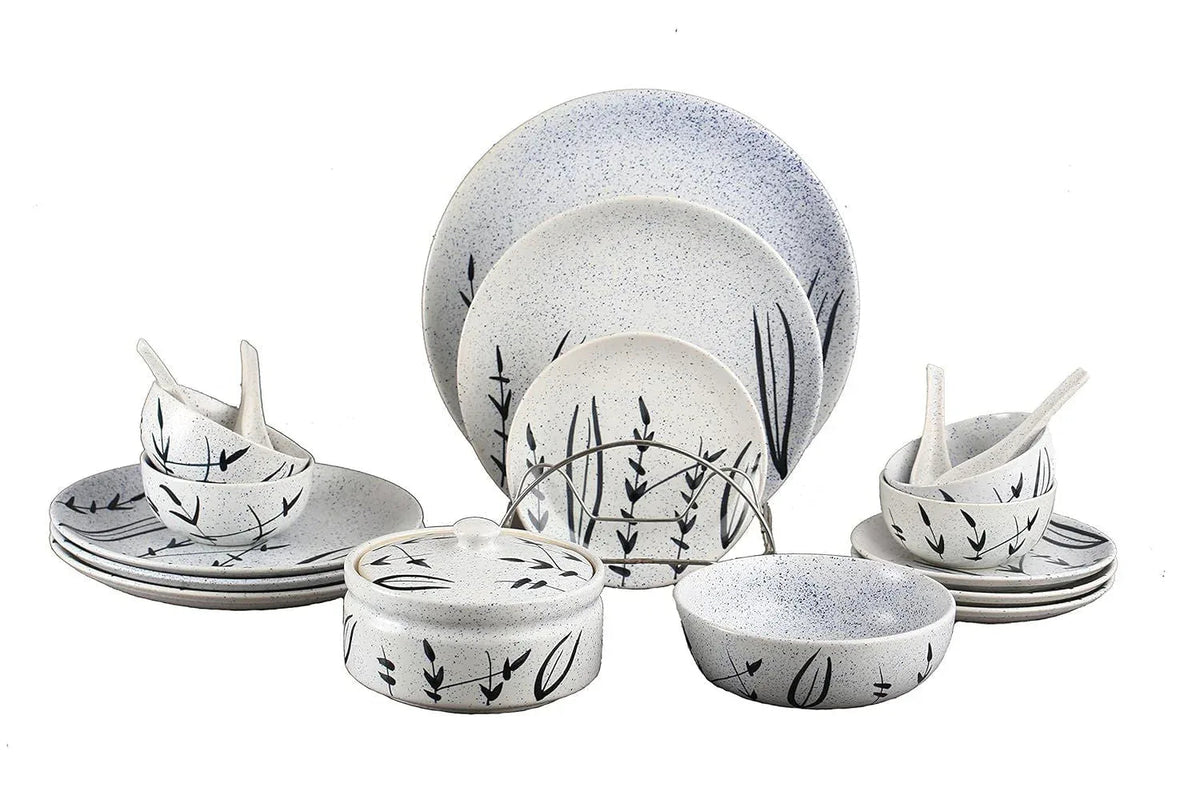 Ceramic Handmade Royal White Bamboo Classic Dinner Set (19 pcs.) - ArtyCraftz