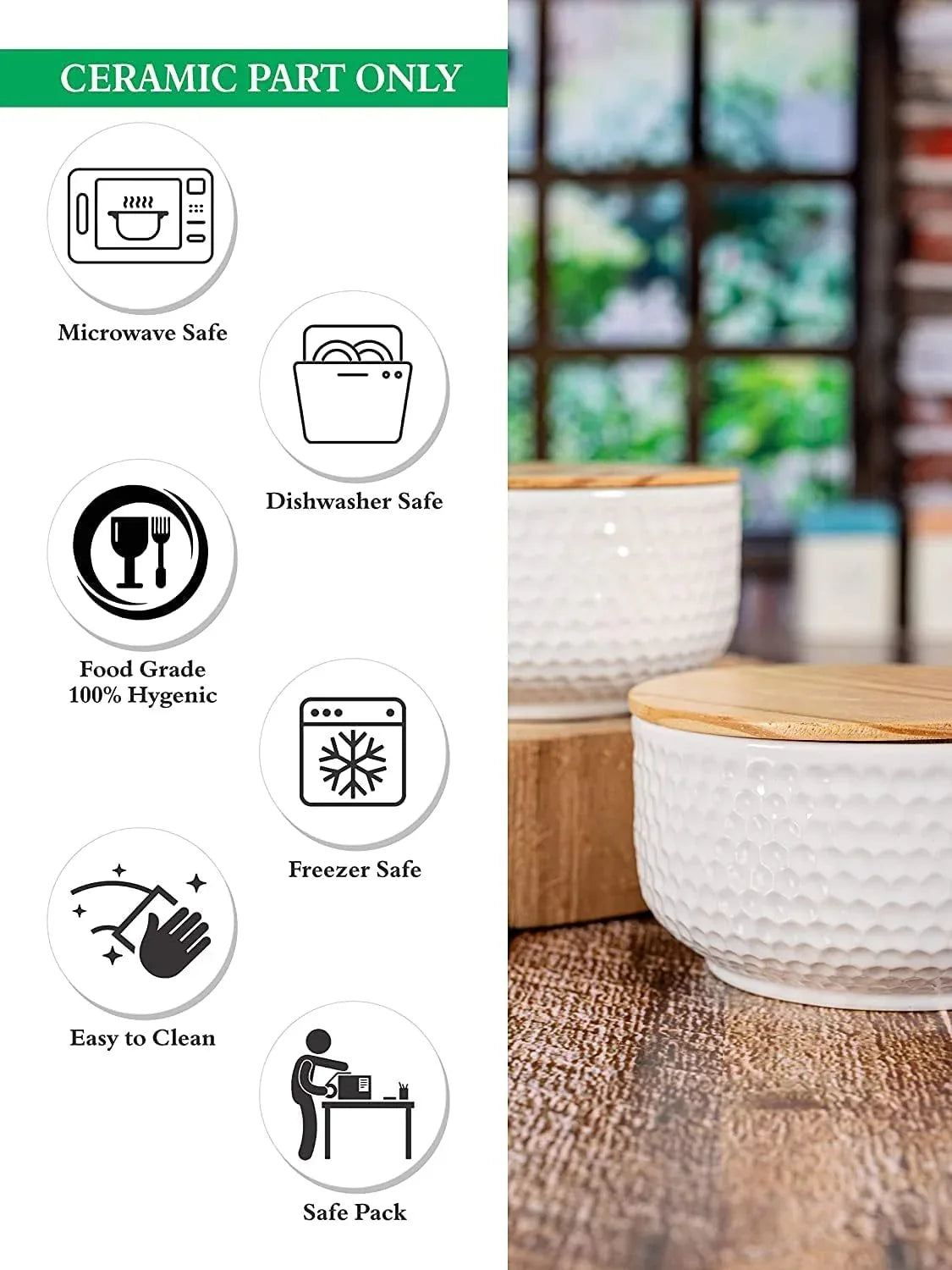 Ceramic Serving Bowl Set with Bamboo Lid - ArtyCraftz