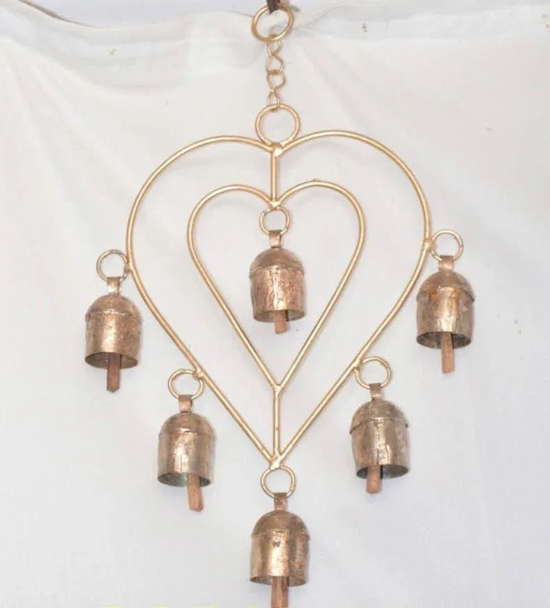 Copper Heart Shape with Cow Bells Wind Chime - ArtyCraftz