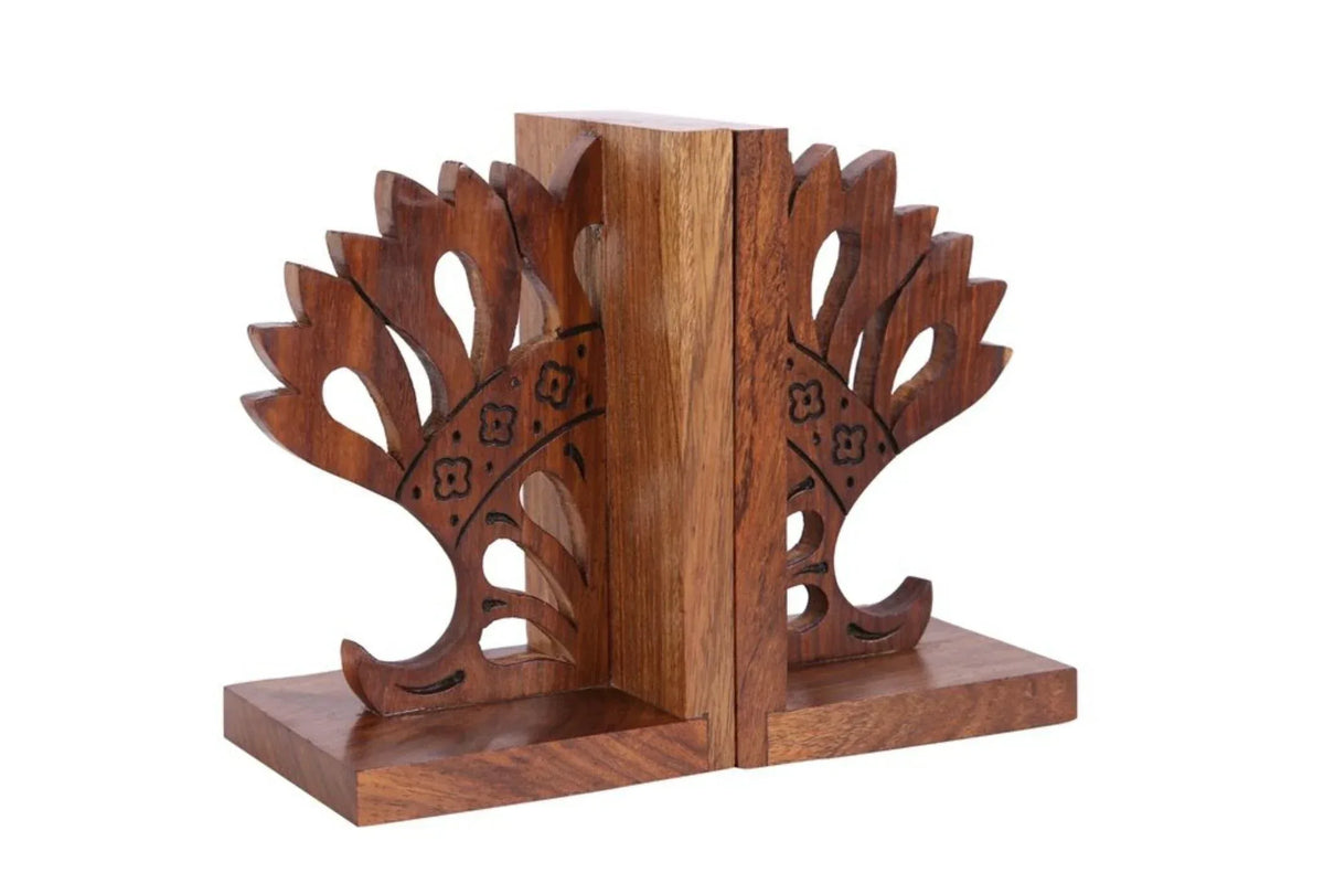 Handcrafted Wooden Modern Crown Engraved Sheesham Bookends