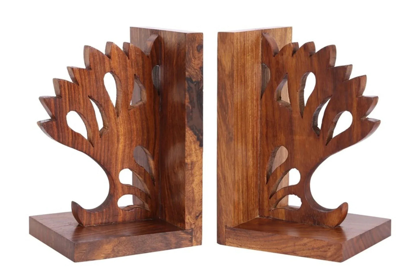Handcrafted Wooden Modern Crown Engraved Sheesham Bookends