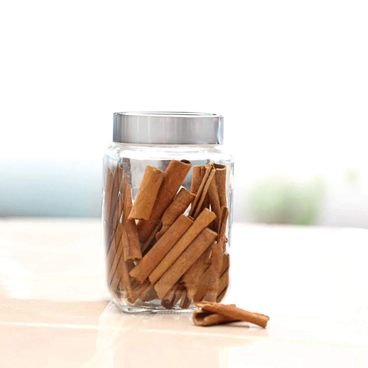 Cube Fresh Glass Storage Jar Container with Air tight Silver Metal Lid, Set of 3, 300ml - ArtyCraftz