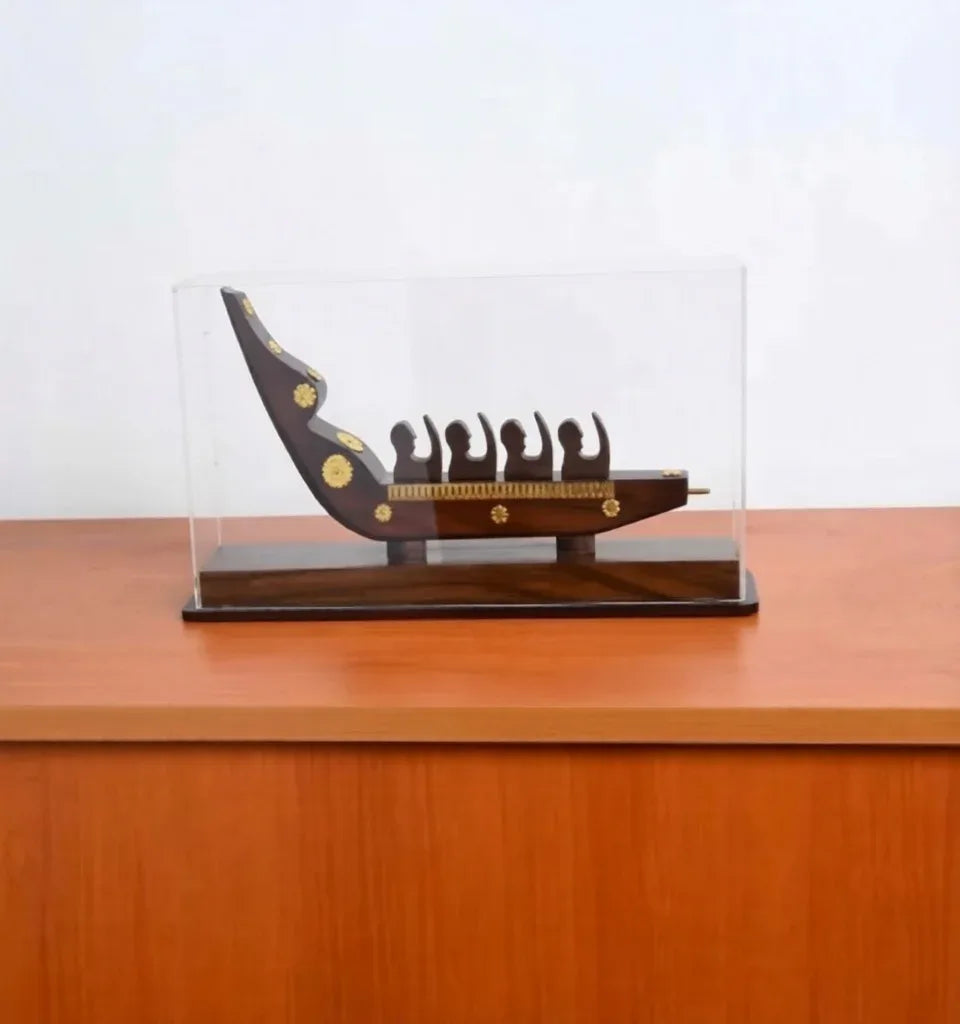 Kerala Snake Boat Decorative Showpiece with Display Case-ArtyCraftz.com