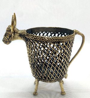 Dhokra Art Brass Bull Penstand cum Candle Holder - ArtyCraftz