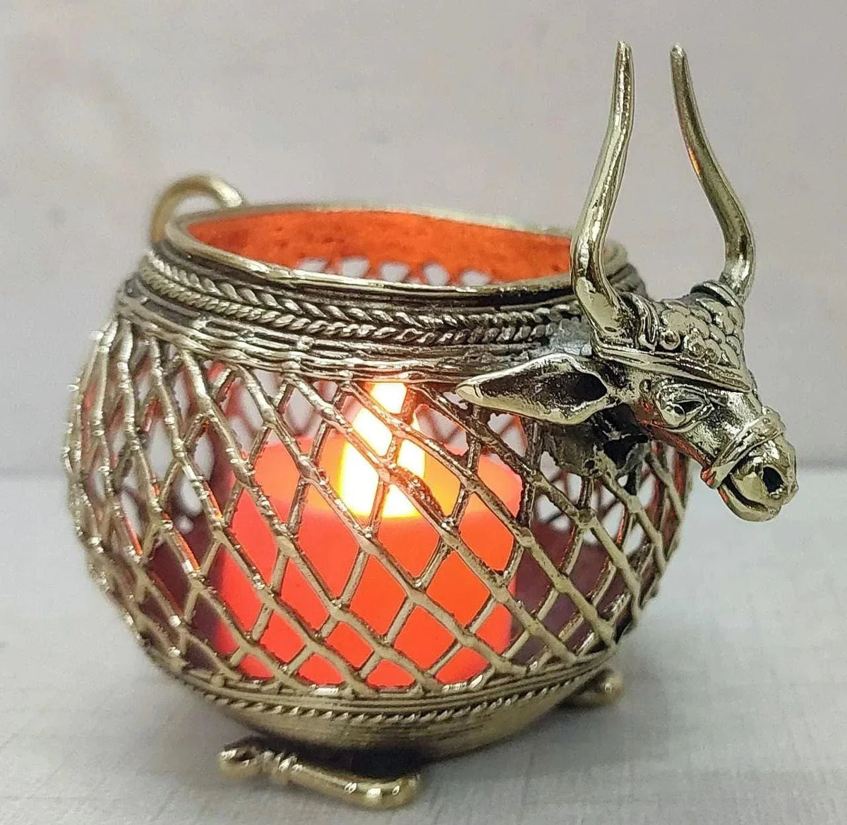 Dhokra Art Brass Sitting Bull Penstand cum Candle Holder - ArtyCraftz