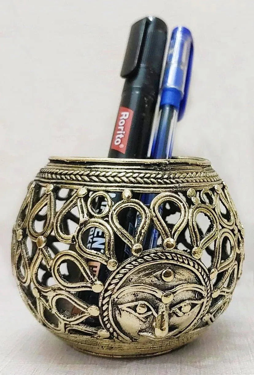 Dhokra Art Brass Sun and Water Droplets Penstand - ArtyCraftz