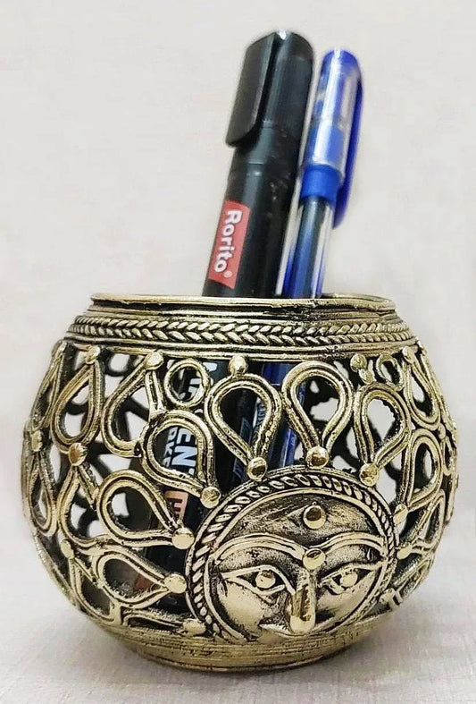 Dhokra Art Brass Sun and Water Droplets Penstand - ArtyCraftz