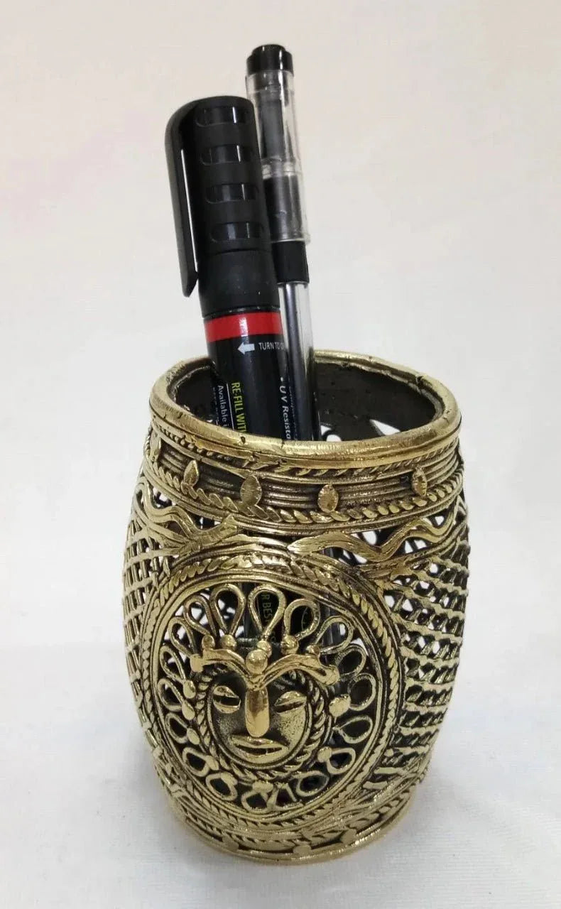 Dhokra Art Sun and Water Drops Cylindrical Pen/Cutlery Holder - ArtyCraftz
