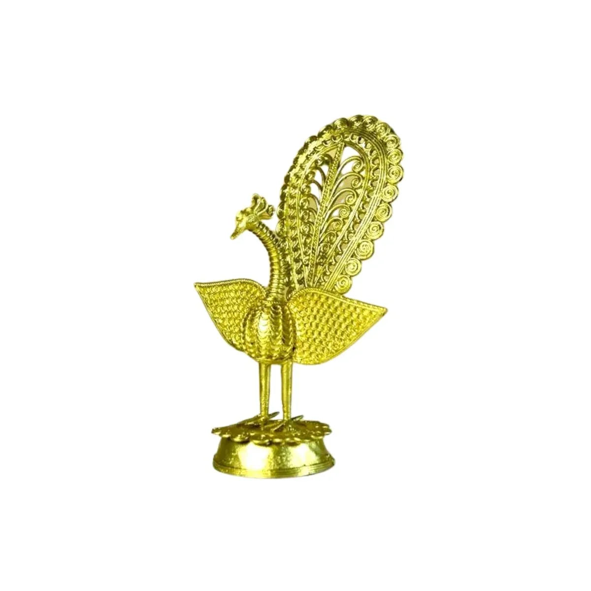 Gold peacock figurine on a white background
