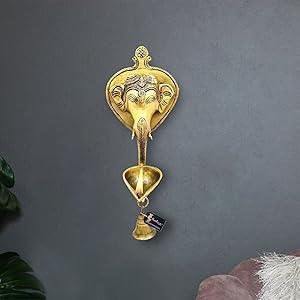 Brass Ganesh Wall Hanging with Single Diya & Bell-ArtyCraftz.com