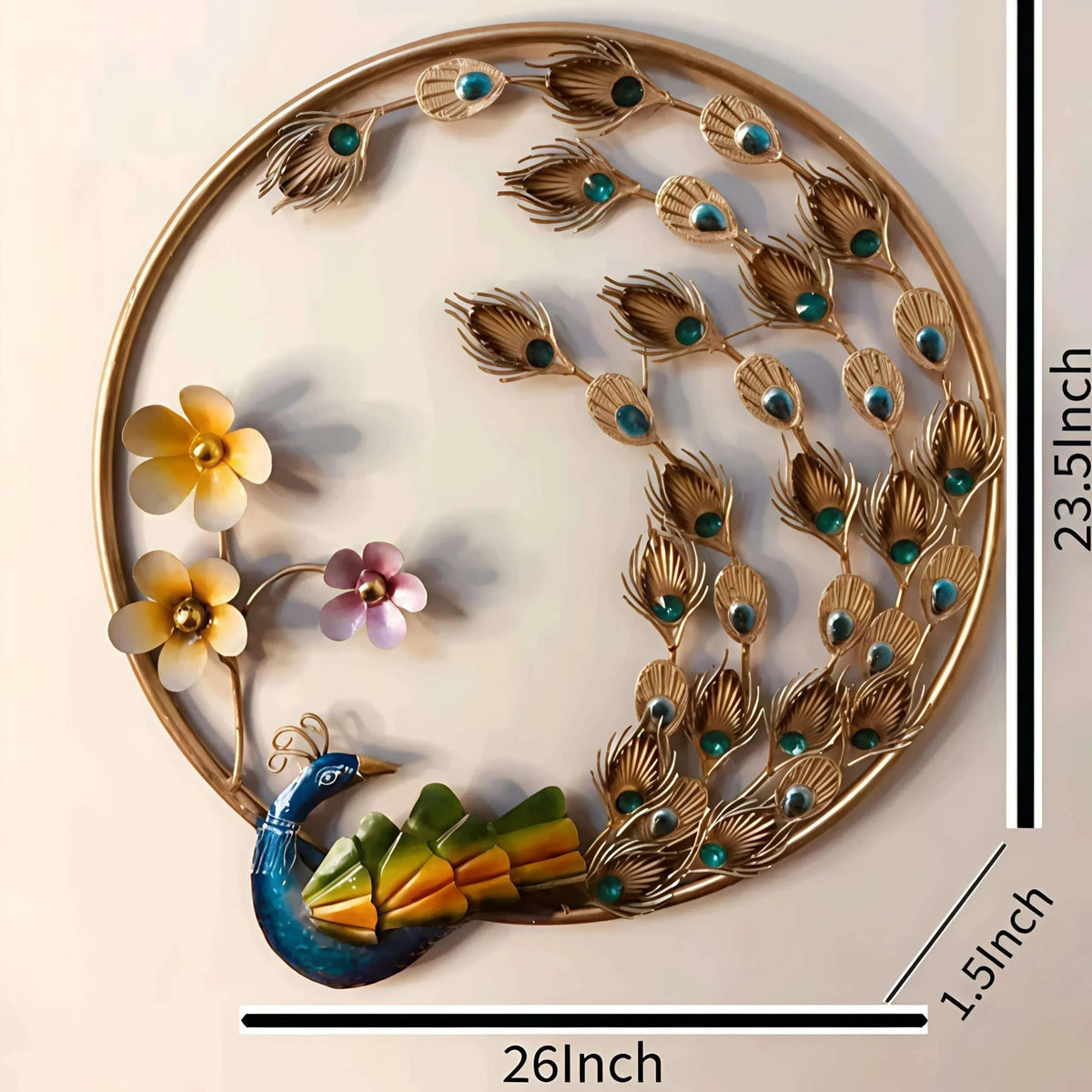 Elegant Metal Dancing Peacock with Flowers Wall Art - ArtyCraftz