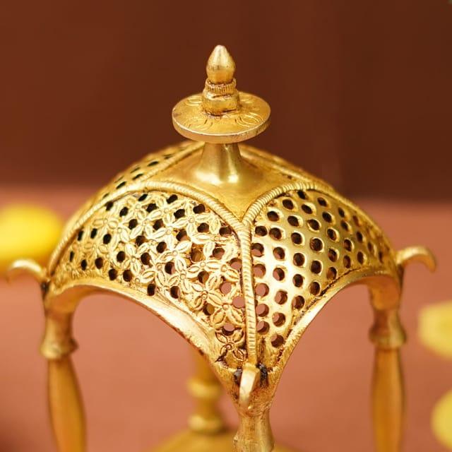 Exquisite Brass Temple with Floral Motif - ArtyCraftz