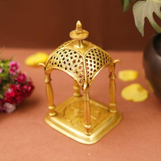 Exquisite Brass Temple with Floral Motif - ArtyCraftz