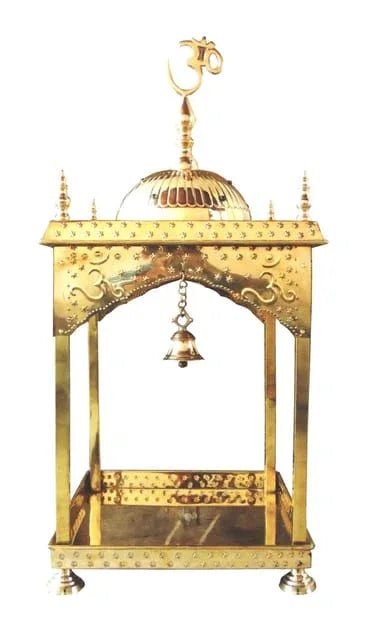 Brass Temple With Round Dome and Bell Om Imprinted