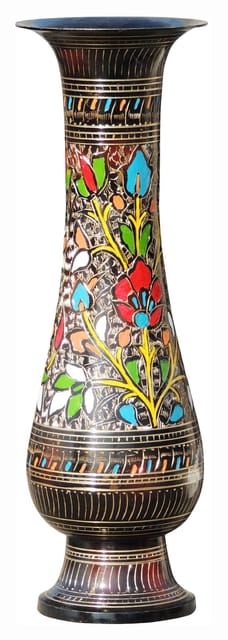 Handcrafted Blue Floral Brass Vase