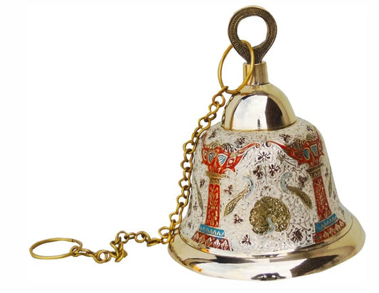 Hand-Painted Brass Hanging Pooja Bell with Peacock Motif-ArtyCraftz.com
