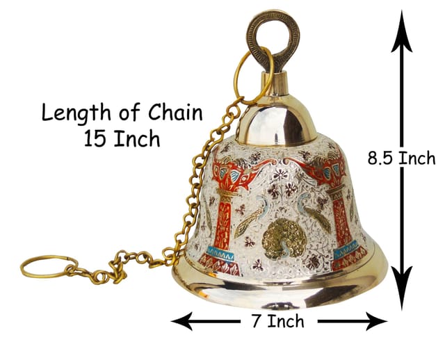 Hand-Painted Brass Hanging Pooja Bell with Peacock Motif-ArtyCraftz.com