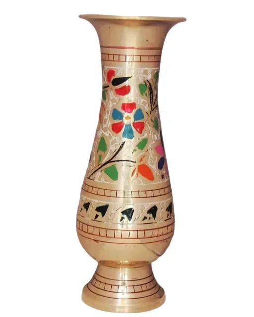 Brass Flower Vase with Multicolor Enamel Work-ArtyCraftz.com