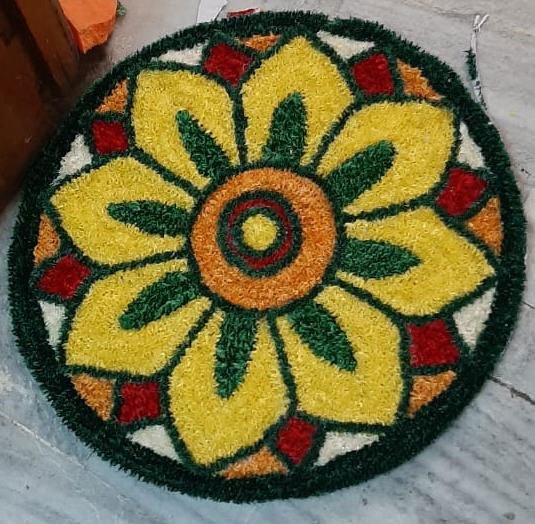 Flower Design 2 Feet Green Color Rangoli Mat - ArtyCraftz
