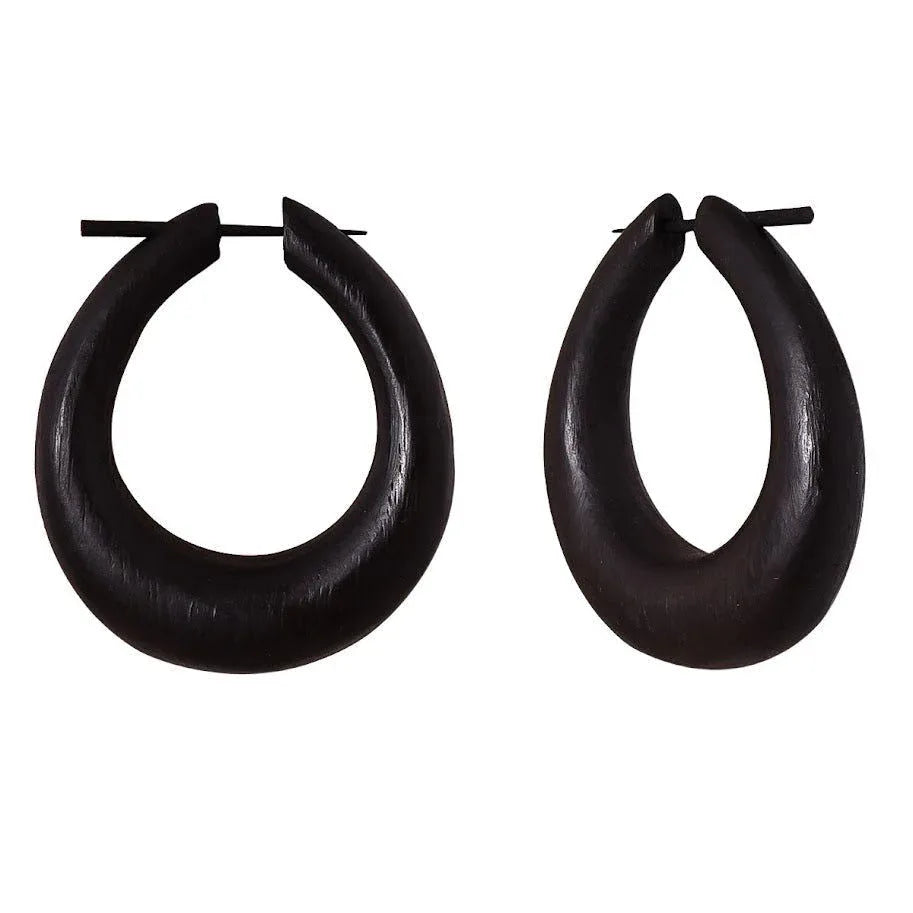 Large Oval Hoops Sono Black Wood Post Earrings 2.4" for women/girls - ArtyCraftz.com