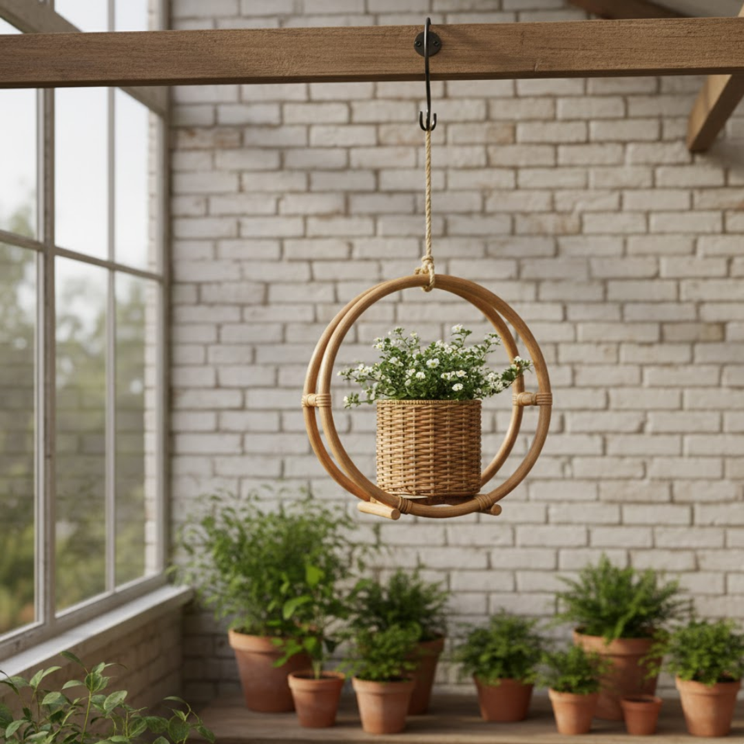 Handmade Round Hanging Decorative Cane Planter